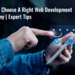 A person's finger tapping on a tablet screen with three rating options: a smiley face, a neutral face, and a sad face. The image has the title "How to Choose a Right Web Development Company | Expert Tips."