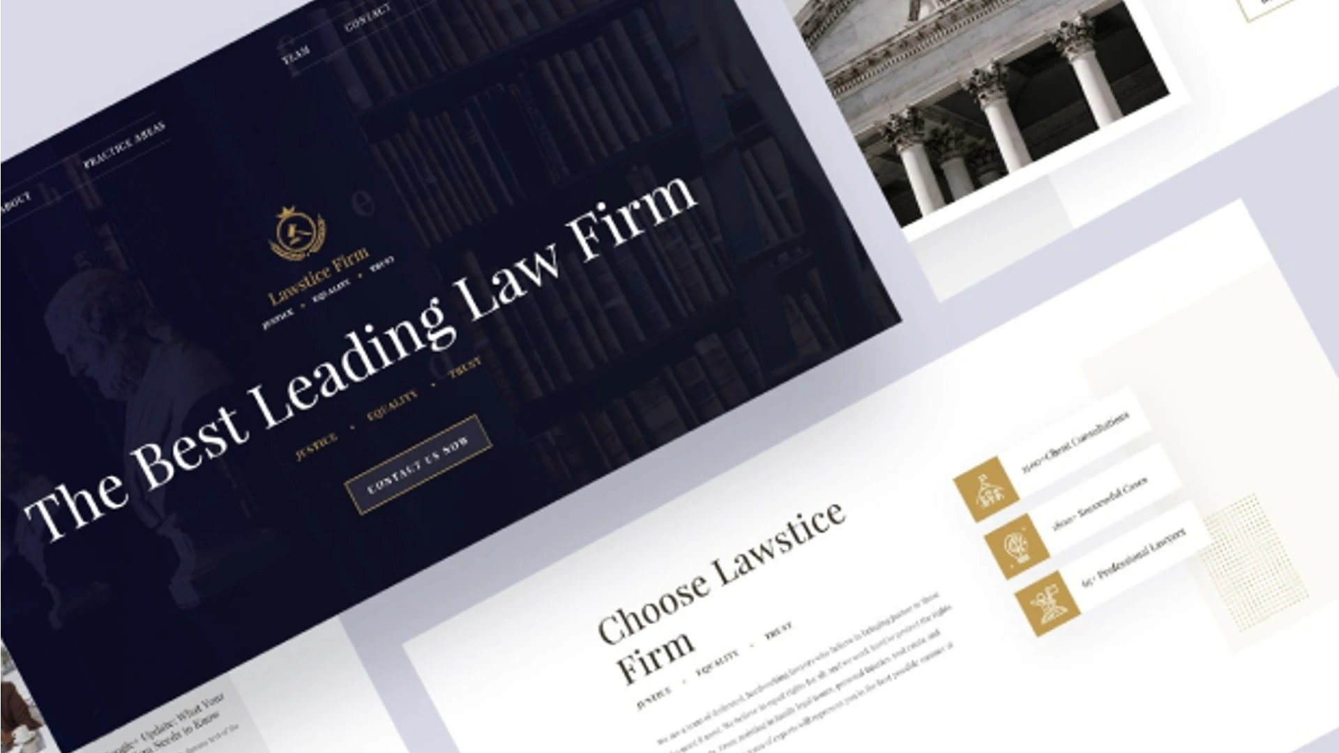 Elegant law firm web design by a law firm web design agency, featuring a dark, professional layout with prominent typography.