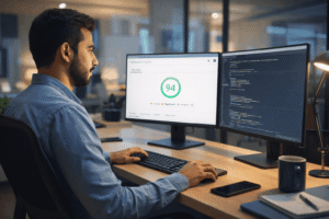 Web developer analyzing website performance